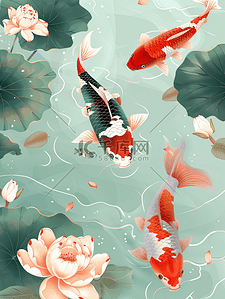 日本锦鲤插画图片_池塘里美丽的锦鲤