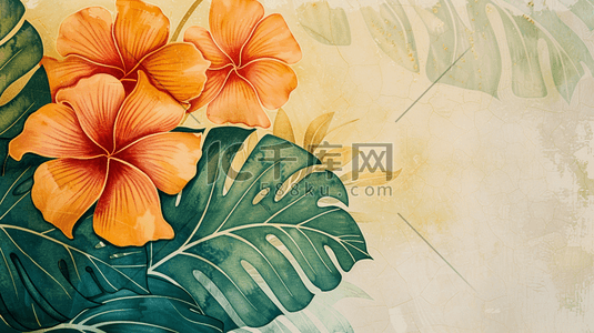 免抠椰树牌椰汁插画图片_夏日海湾沙滩上的丛林和鲜花插画