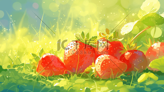 红色名片插画图片_绘画红色水果草莓树叶的插画