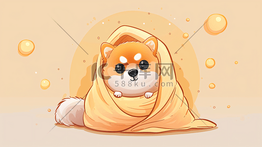 秋冬季毛毯插画图片_裹着毛毯的可爱小狗5