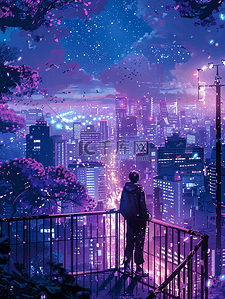 夜间山谷赛博朋克主题插画背景