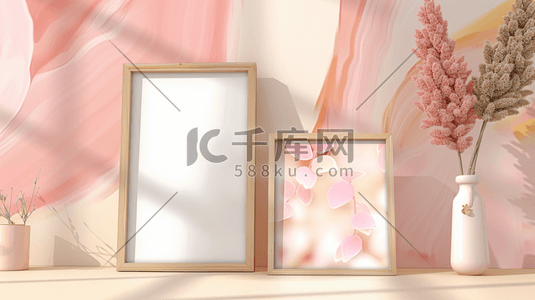 两个房间门插画图片_C4D卧室桌面上的两个相框插画