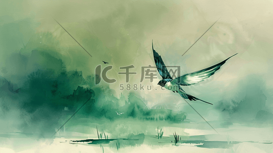 户外国画艺术燕子飞翔的插画