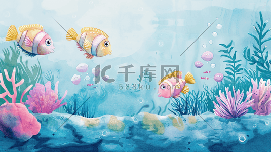 gif动态图小鱼插画图片_绘画海底世界水草海藻小鱼的插画