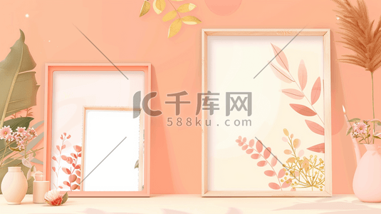 两个在柜台插画图片_C4D卧室桌面上的两个相框插画