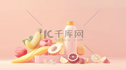 蔬果banner插画图片_粉红底色上的夏日新鲜蔬果插画