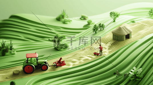 现代化农业插画图片_田野里开农用机工作的农民插画