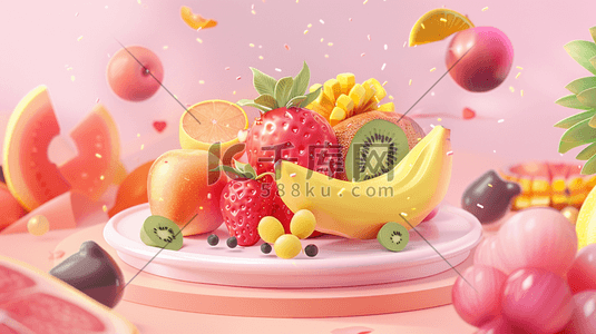 新鲜生菜插画图片_粉红底色上的夏日新鲜蔬果插画