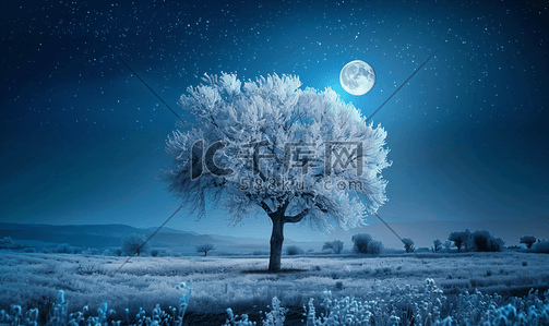 阴影信号插画图片_月光夜背景中的树