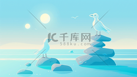 感应信号插画图片_绘画海边岩石上白鸽的插画