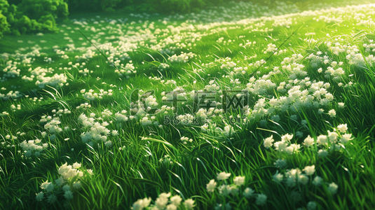 小小蝴蝶小小花插画图片_青青草原上盛开的白色小花插画