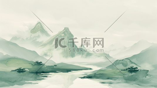 绘画中式国画艺术风格山水风光的插画