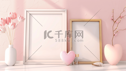 纯净相框插画图片_C4D卧室桌面上的两个相框插画