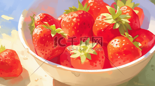 红色qq企鹅插画图片_绘画红色水果草莓树叶的插画
