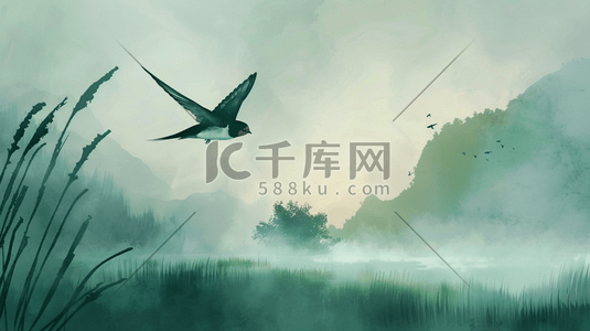 燕子国画插画图片_户外国画艺术燕子飞翔的插画