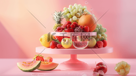 西西果插画图片_粉红底色上的夏日新鲜蔬果插画