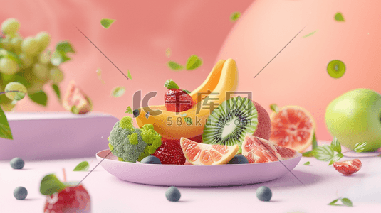 圆生菜生菜插画图片_粉红底色上的夏日新鲜蔬果插画