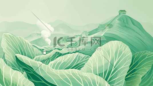 白菜叶叠起的青山插画