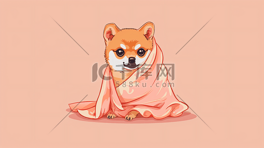 8插画图片_裹着毛毯的可爱小狗8
