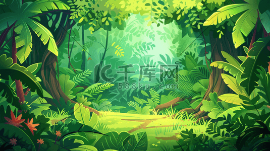 生长的嫩芽插画图片_植被生长茂盛的热带雨林插画
