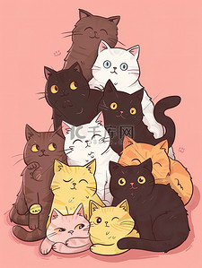 人宠物高清可爱插画图片_可爱的叠叠猫卡通图片