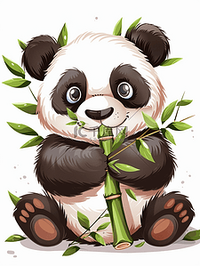 卡通动物可爱熊插画图片_熊猫吃一些美味的竹笋