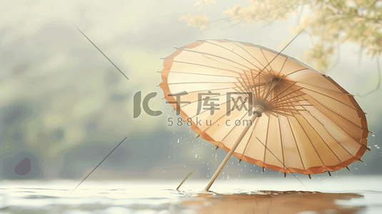 树艺术插画图片_绘画中式国画国风树下雨伞的插画