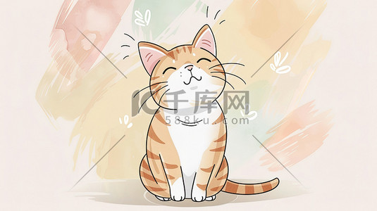 猫手绘卡通插画图片_可爱的手绘卡通猫插画海报