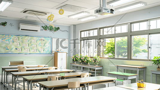 猕猴桃摄影插画图片_宽敞明亮的教室摄影16