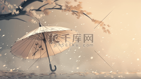 中式序号插画图片_绘画中式国画国风树下雨伞的插画