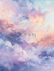 柔和梦幻夕阳的云朵插画素材