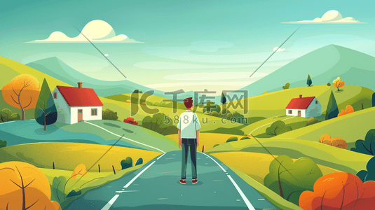 公路治超插画图片_蓝天下蜿蜒的乡村公路插画