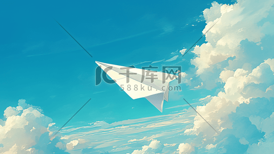 飞机起飞道插画图片_蓝天白云纸飞机飞翔的插画