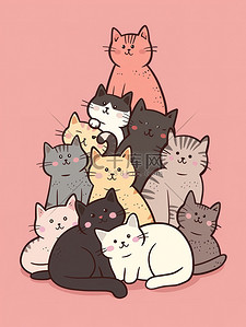 宠物可爱插画图片_可爱的叠叠猫卡通原创插画