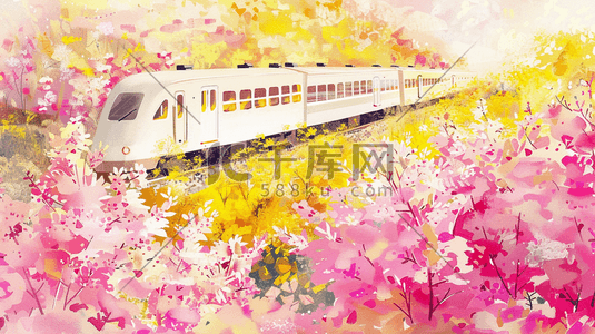 彩色森林中穿梭的列车插画