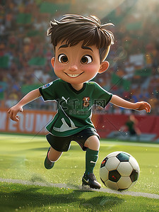 足球生日插画图片_孩子在体育场里踢足球插画
