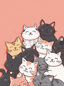 可爱的叠叠猫卡通插画海报