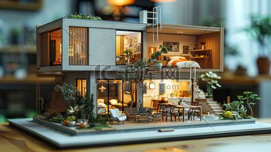 建筑平面小房子模型插画海报