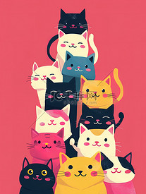 可爱的叠叠猫卡通插画图片