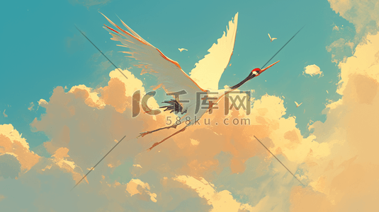 绘画风格艺术仙鹤天空飞翔的背景插画海报