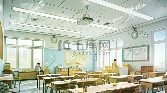 打扫教室插画图片_宽敞明亮的教室摄影15