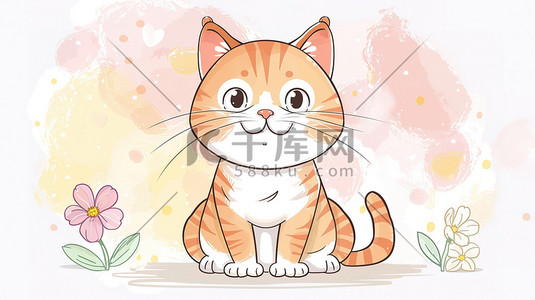 手绘卡通猫插画图片_可爱的手绘卡通猫素材