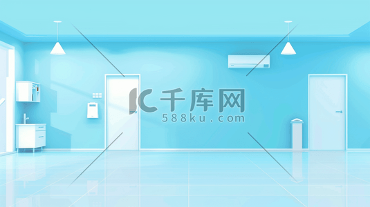 洗浴门票插画图片_浅蓝色现代简约风室内设计插画