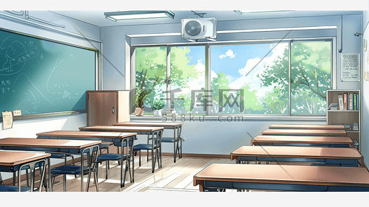 打扫教室插画图片_校园宽敞明亮的教室7