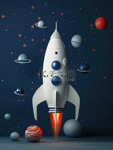 行星插画图片_宇宙飞船与行星创意插画