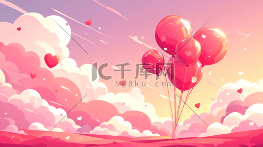 唯美绘画艺术粉色风格云朵气球的插画