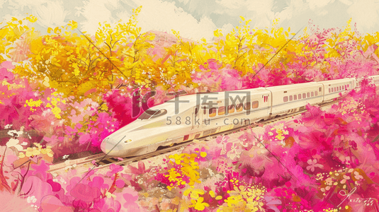 森林铁路插画图片_彩色森林中穿梭的列车插画