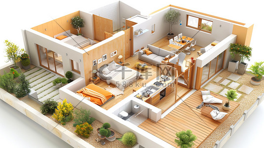 cad模型插画图片_建筑平面小房子模型素材