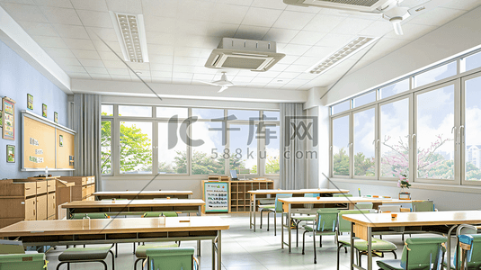 打扫教室插画图片_宽敞明亮的教室摄影20