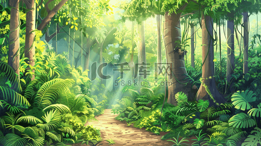 热带雨林剪影插画图片_植被生长茂盛的热带雨林插画